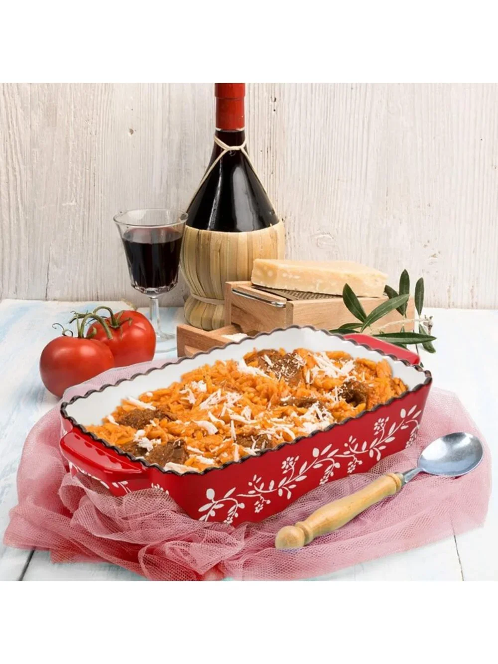 Ceramic Bakeware Set - 3 Rectangular Lasagna & Casserole Dishes, Red, 12